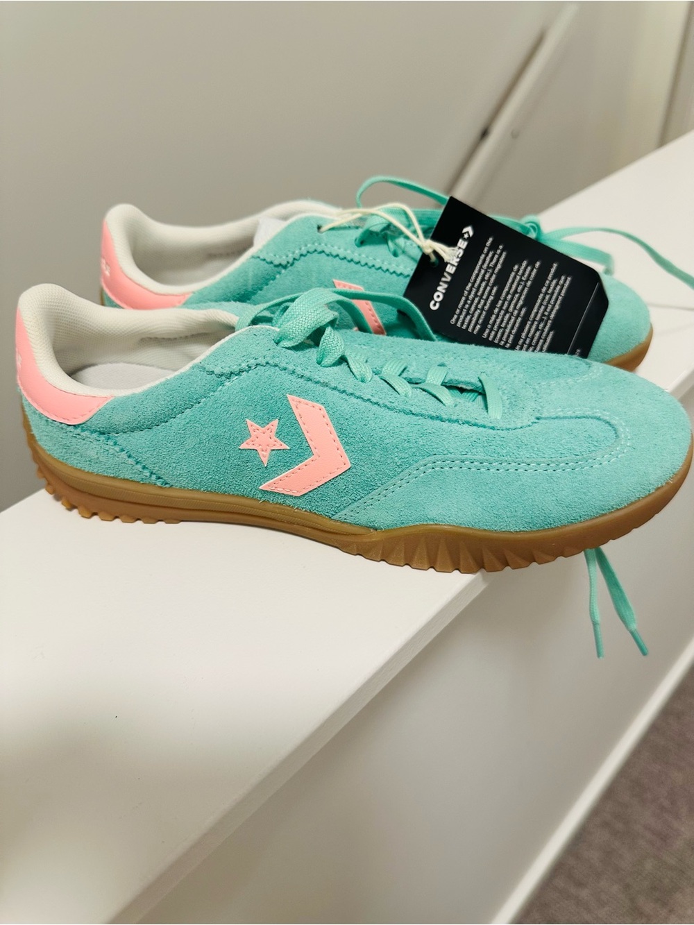 Converse Suede Tennis Sneakers in Mint with Pink Accents NWT - Picture 2 of 8